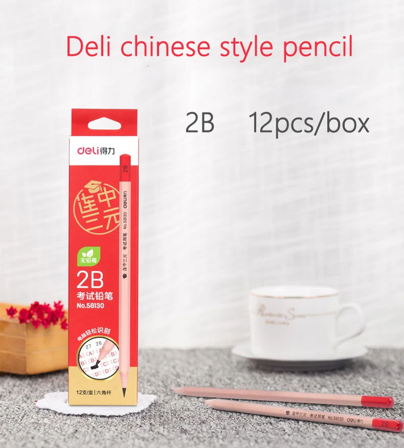 Deli 2B карандаш, 72 шт., китайский стиль, милый карандаш, деревянный Шестигранный Карандаш для рисования, школьные канцелярские принадлежности, школьные офисные принадлежности