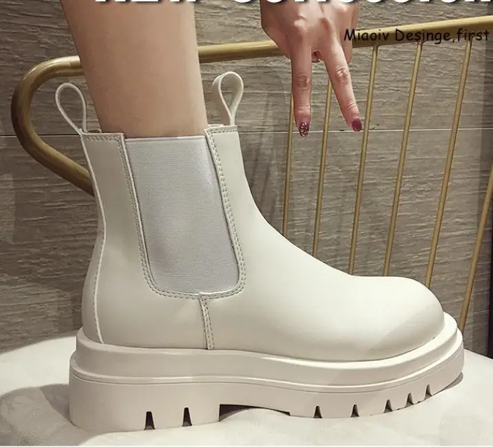 

Slip-on Black Women Ankle Boots Elastic Opening Female Short Boots Round Toe Platform Low Heels Motorcycle Boots MA-27