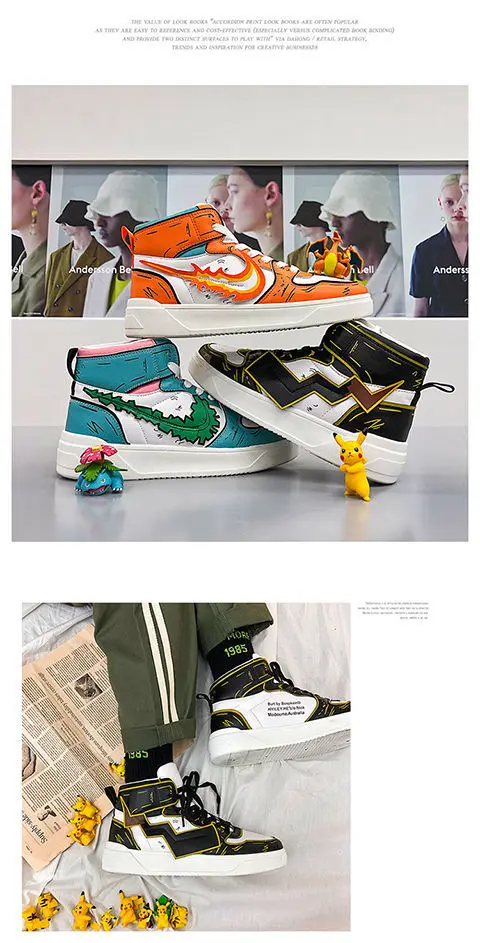 New Pokemon Pikachu Cotton Shoes Joint Mandarin Duck Men Shoes Student Sports Shoes Air Force One high-top Sneakers Trendy Shoes black ripped jeans
