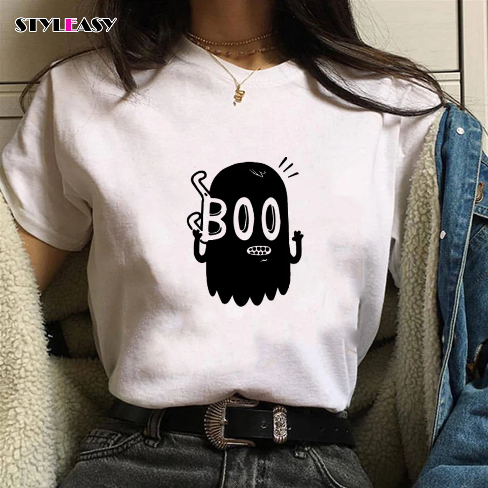 Женская футболка с текстовым принтом Boo Повседневная Уличная графическая в стиле