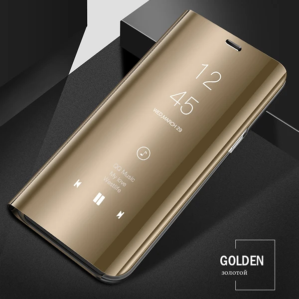 Роскошное умное Зеркало чехол для телефона для samsung Galaxy S10 S9 S8 плюс S10E S7 край S6 Note 9 8 J7J5 A6 A8 J4 J8 J6 A5 крышка - Color: Gold