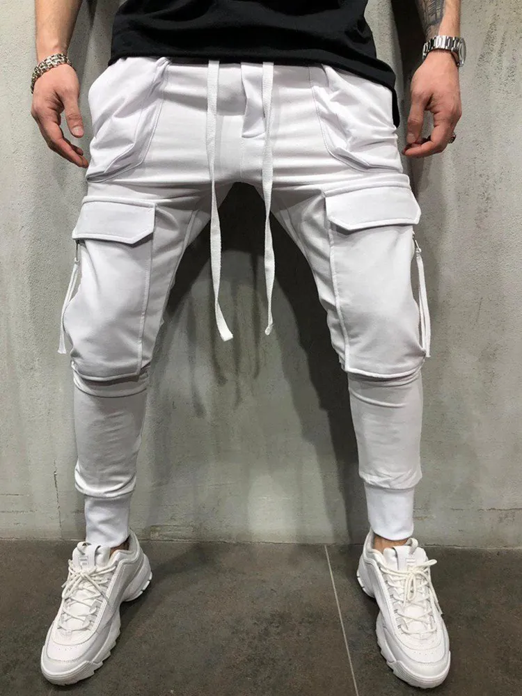 

2020 3 Color Mens Pants Elastic Skinny Motorcycle Slim Fit Sports Men's Multi-Pocket Zipper Pencil Pants Fashion Casual Trousers