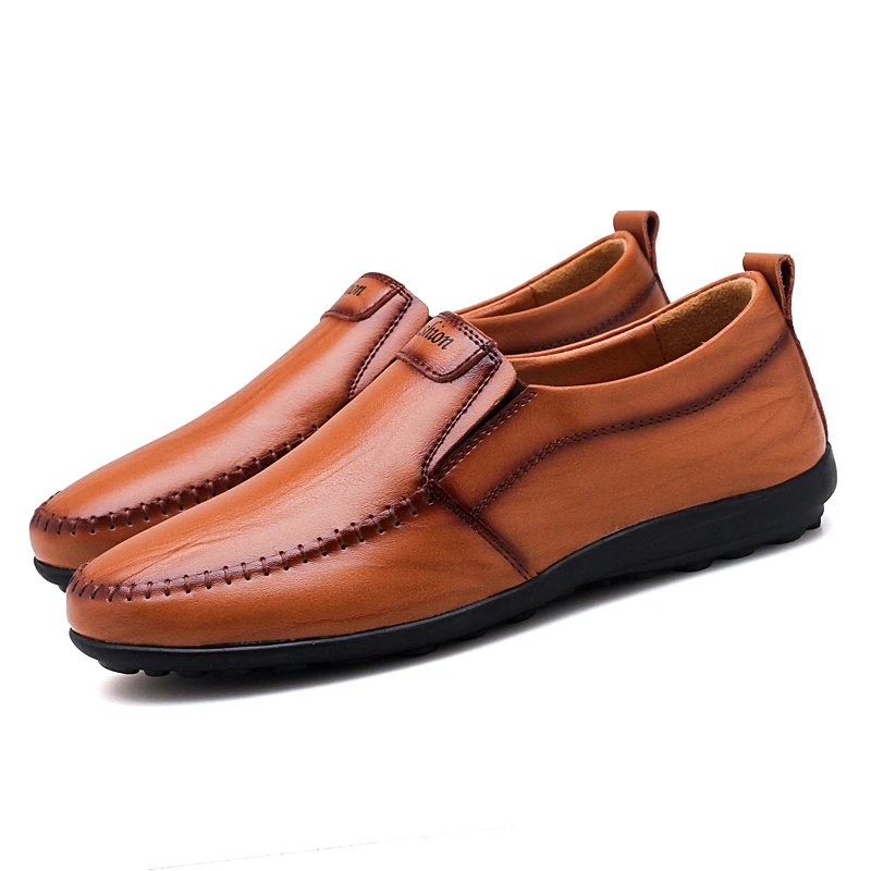 SKRENEDS/брендовая мужская повседневная обувь из натуральной кожи; люксовый бренд; мужские лоферы; мокасины; дышащие слипоны; черная обувь для вождения - Цвет: Red-brown