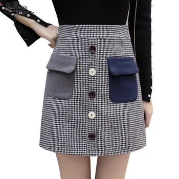 

2019 New Jupe Femme Winter Fashion Plaid Women Skirts Woolen High Waist Skirt Women Elegant Vintage Shorts Mini Skirt 7475 50