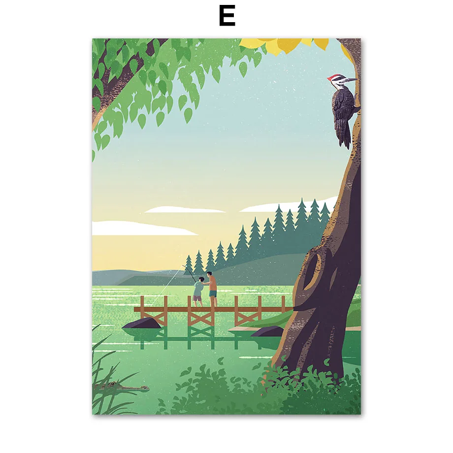 Man-Car-Girl-House-Sunset-Abstract-Travel-Nordic-Posters-And-Prints-Wall-Art-Canvas-Painting-Wall (7)