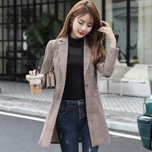 ^#Cheap Fashion women's long jacket high quality 2019 new slim plaid blazer Temperament office suit large size Winter women's clothing ^#Cheap Fashion women's long jacket high quality 2019 new slim plaid blazer Temperament office suit large size Winter women's clothing