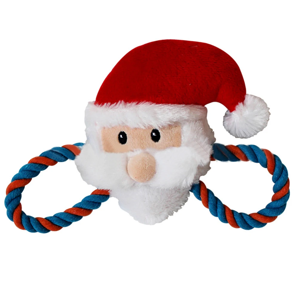 Christmas Pet Dog Cats Cotton Rope Santa Shape Doll Bite-resistant Play Chew Toy Dog Toys Funny Durable Interactive Xmas Pet Toy