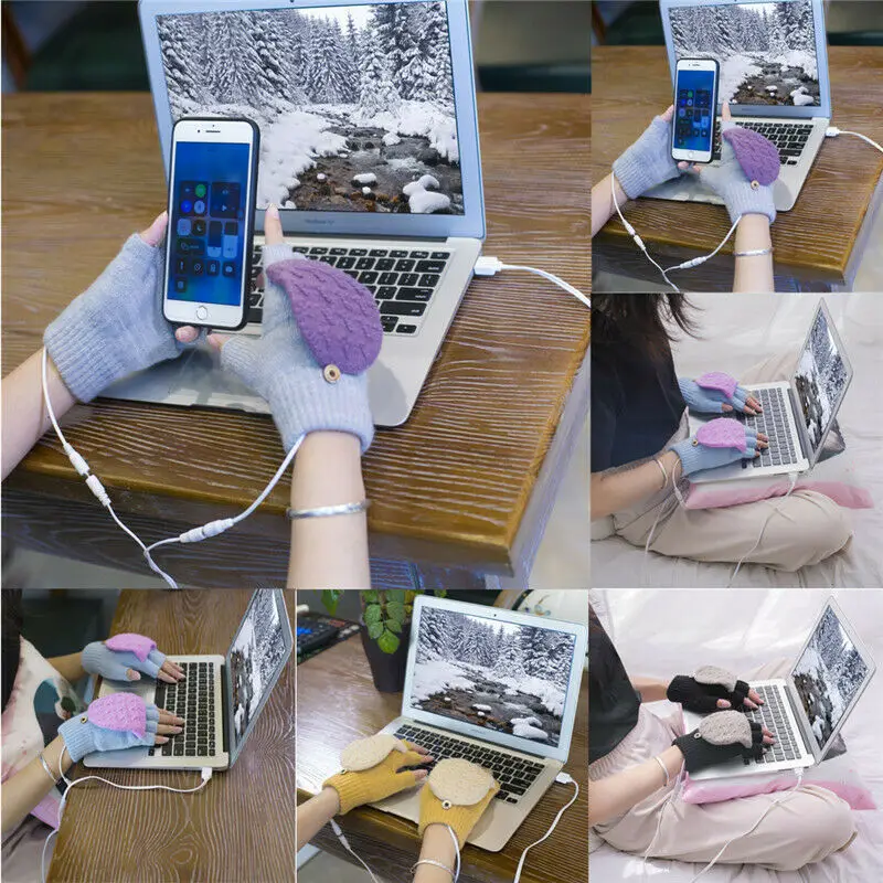 Новые горячие унисекс USB с подогревом перчатки Зима Полный/половина утеплитель пальцев ноутбук перчатки варежки дропшиппинг