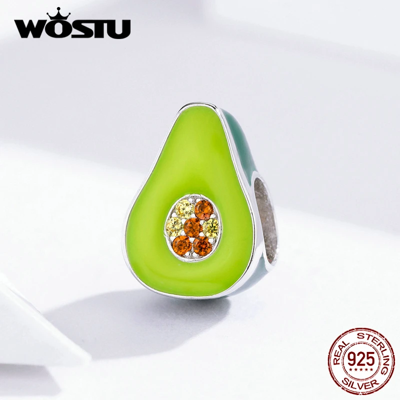 WOSTU, новинка, модный 925 пробы, серебряный, зеленый, эмалированный бисер, авокадо, шарм, подходит к оригинальному браслету, кулон, Прекрасные Ювелирные изделия, подарок CTC129
