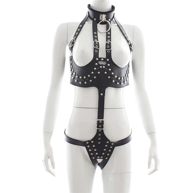 Adjustable Open Crotch Breast Fetish Bondage Restraint Bodysuit Sexy Lingerie for Women Jumpsuit Erotic Lingeries Faux Leather