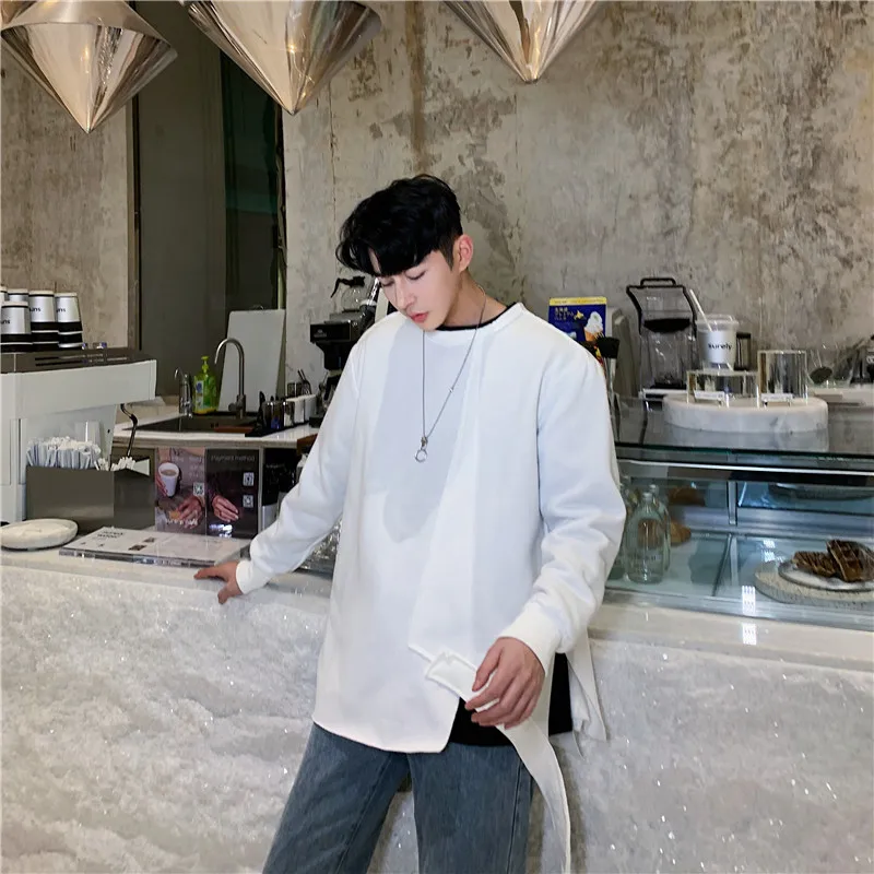 

2020 Spring And Autumn New Youth Popular Irregular Stitching Personality Split Fork Wild Loose Sweatshirt Black / White M-2XL