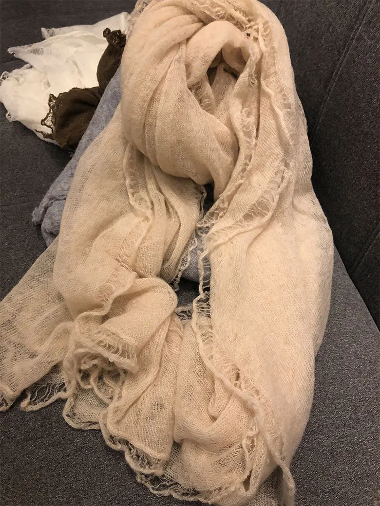 02 Naizaiga Cashmere irregular scarf warm comfortable small hole solid color Air-conditioned room warm shawl, JRSM112 - Цвет: 02