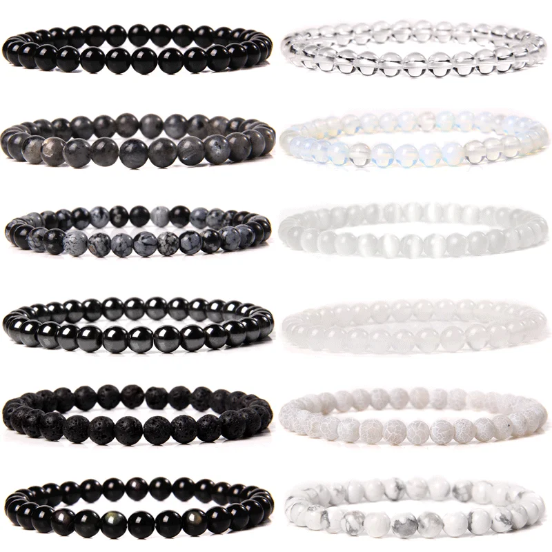 Natural Stone 6mm Beads Bracelet Grey Labradorite Black Onyx White Agates Quartzs Beaded Stretch BraceletS For Women Men Jewelry
