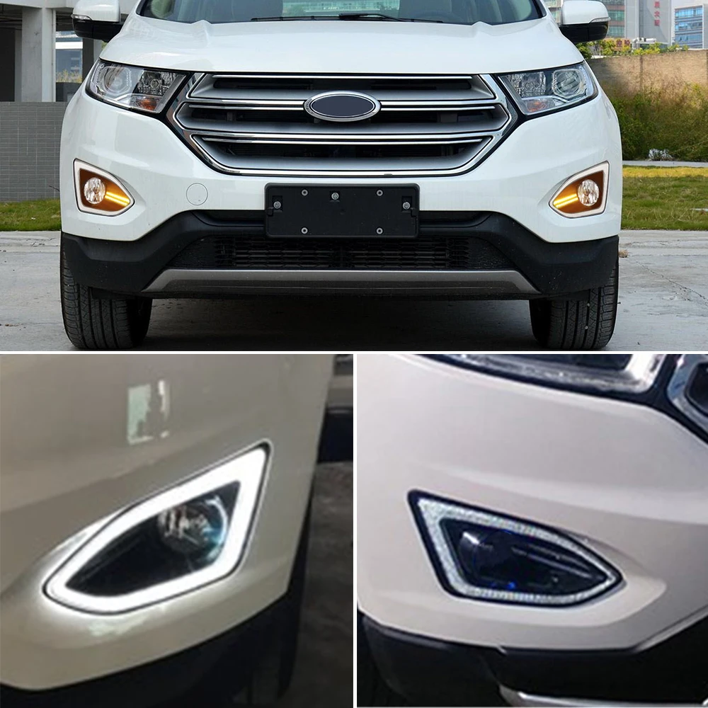 CSCSNL 1 пара светодиодный DRL для Ford Edge дневного света 12 В водонепроницаемый желтый siganl противотуманная фара DRL с отверстием противотуманной фары
