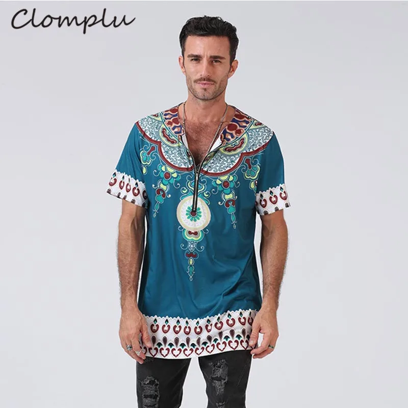 Зеленый Clomplu африканская Дашики Свободная Повседневная футболка африканская мужская одежда модная футболка с принтом Дашики короткий рукав Этническая Одежда - Цвет: Зеленый
