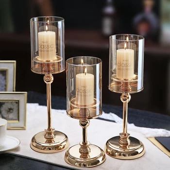 

Luxury Elegant Simple Candle Holders Modern Glass Metal Gold Candlestick Dinner Table Centerpiece Nordic Bougeoir Home Decor E6