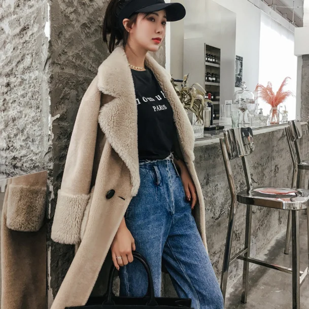 Real Fur Coat Women Winter Natural Sheep Shearing Fur Streetwear Jacket Female Oversize Thick Warm Overcoat Abrigos AQ637
