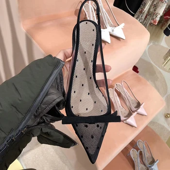 

kmeioo classic black sandals Polka Dot shoes woman pointed toe high heels summer shoes women bowknot dress shoes thin heels