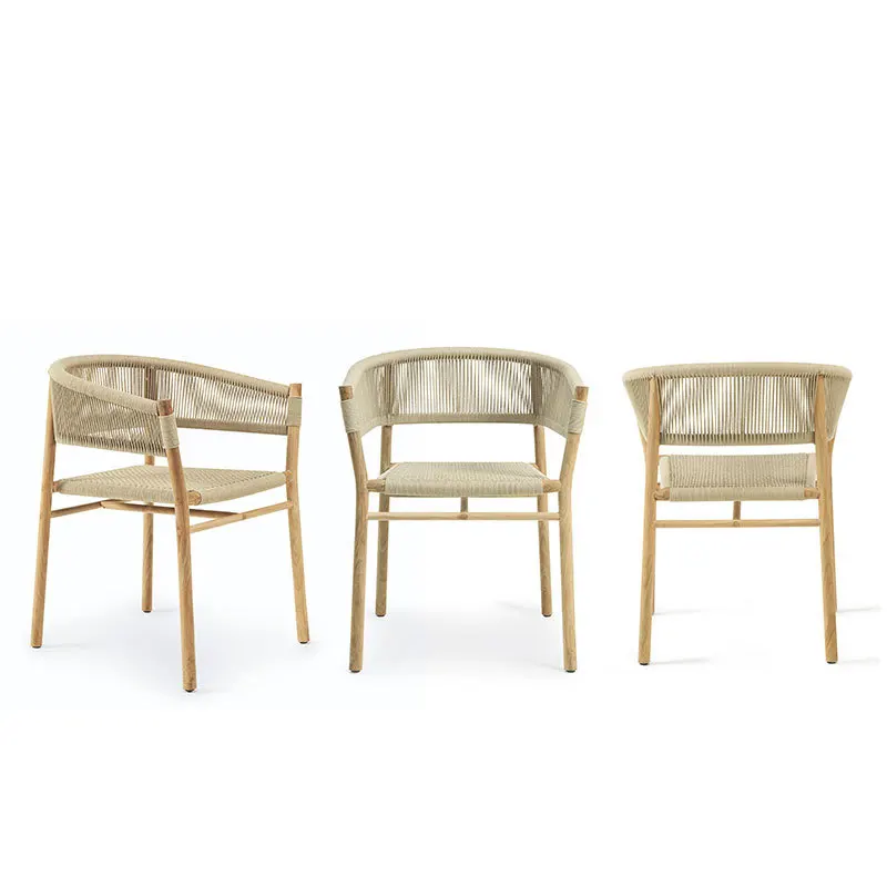 Nordic Dining Chair Outdoor Solid Wood Rattan Leisure Balcony Minimalist Modern Armchair Furniture Terrace Woven Designer chair