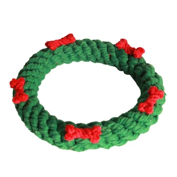 

4 Pcs Knitted Christmas Ring Cotton Rope Dog Molar Toys Cute Carton Doll Soft Durable Teeth Cleaning Knot Indoor Puppy