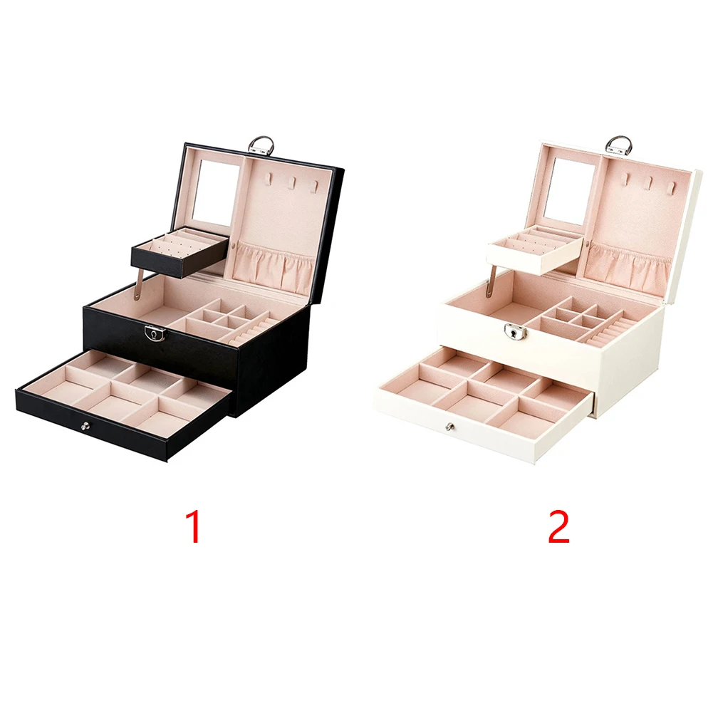 Simple Solid Stud Jewelry Box Portable Earrings Rings Organizer Necklaces Makeup Organizer Multi Layer Gift Storage With Key