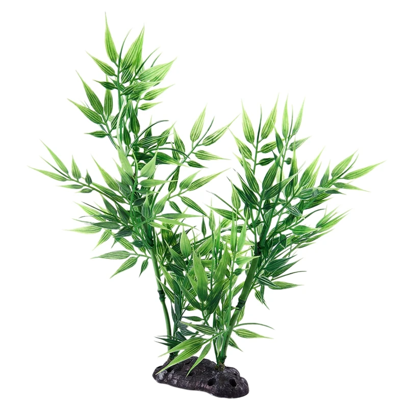 Green Bamboo Leaves Shaped Decorative Artificial Grass for Aquarium Fish Tank