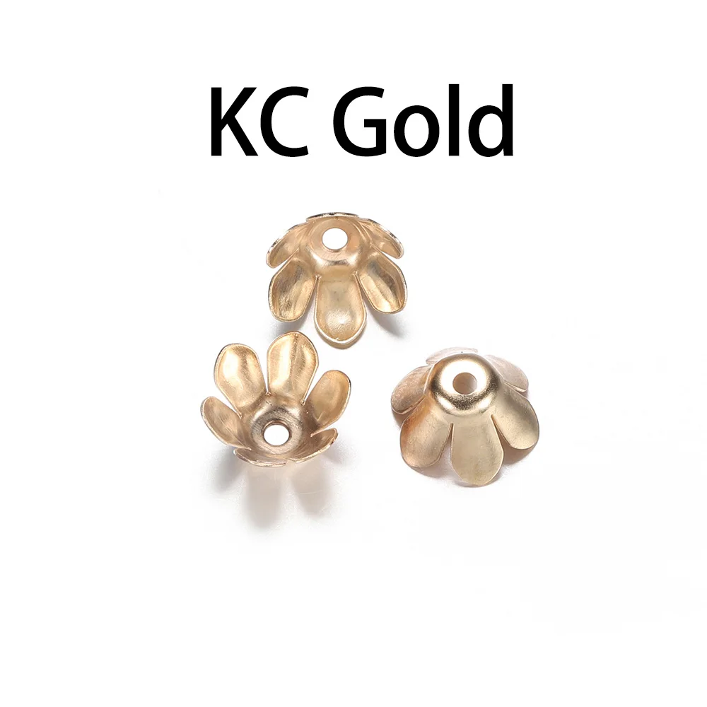 KC Gold 50 шт./лот, бусины из сплава, колпачки, Серебрянные Позолоченные цветы, филигранные бусины, амулеты для самодельных ювелирных аксессуаров - Цвет: KC Gold