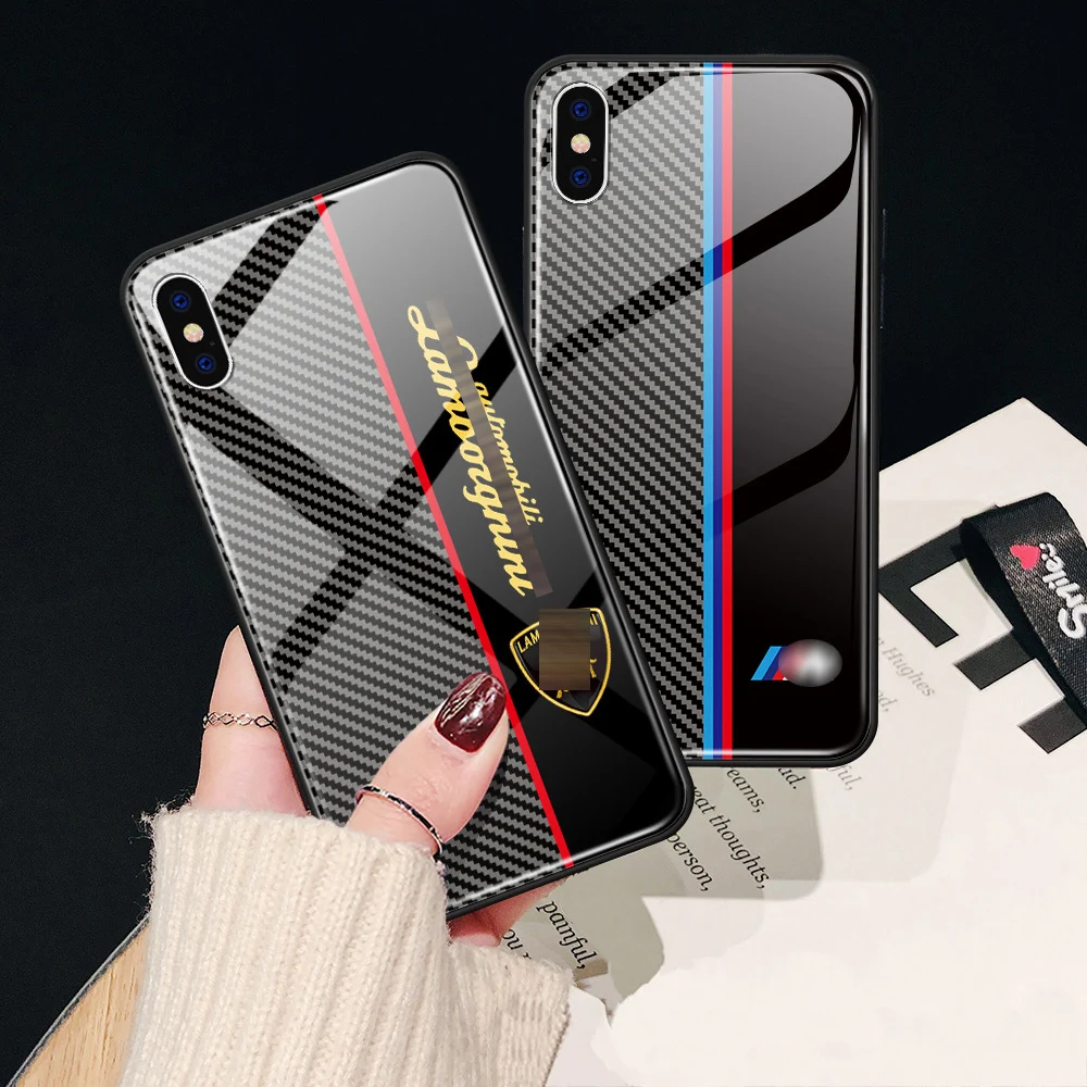 buy 9H tempered glass case for iPhone 7 8 6s mobile phone case carbon fiber mobile phone case for iPhonex xs xr xs max phone case