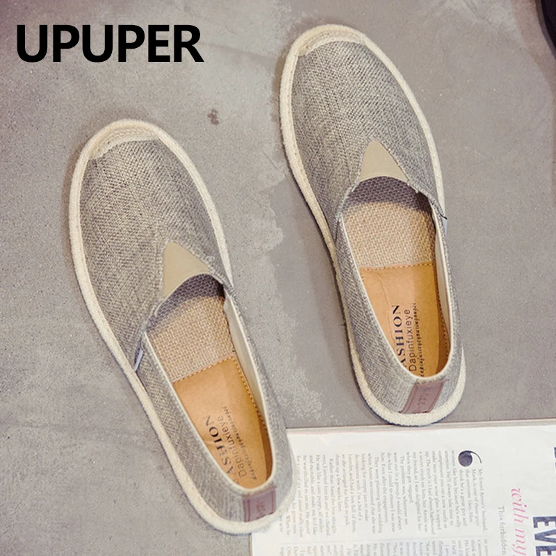 

UPUPER Summer Men Canvas Shoes Breathable Casual Men's Shoes For Man Slip-On Shoes Cheap Hemp Men Footwears Flats Fisherman 2020