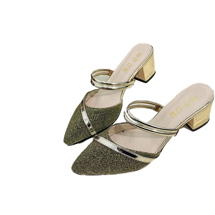 

High-Heeled Slippers Female 2019 New Pointed Sandals And Slippers Thick With Baotou Slim Sandals Outdoor Two Wearing Muller Shoe
