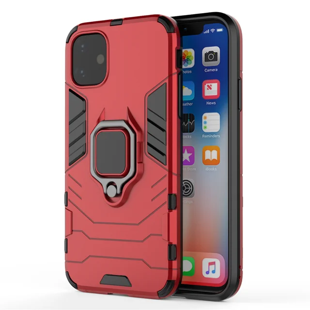 Red 100 шт/партия кольцо автомобильный держатель чехол для iPhone 11/11 Pro/11 Pro Max Hybrid 2 в 1 Броня противоударный чехол - Цвет: Red