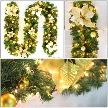 

Christmas Decorations Garland Decor Rattan Lights Wreath Mantel Fireplace Stairs Wall Door Pine Xmas Tree LED Light Decor 270cm