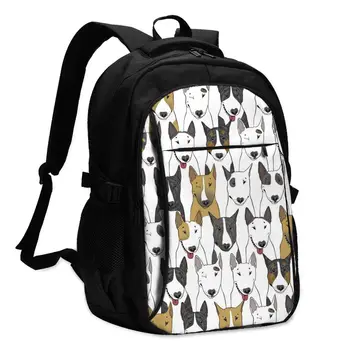 

Hot USB Charging Laptop Women's Backpack For Teenage Students Girls School Backpack Bull Terrier Dogs Travel Bagpack