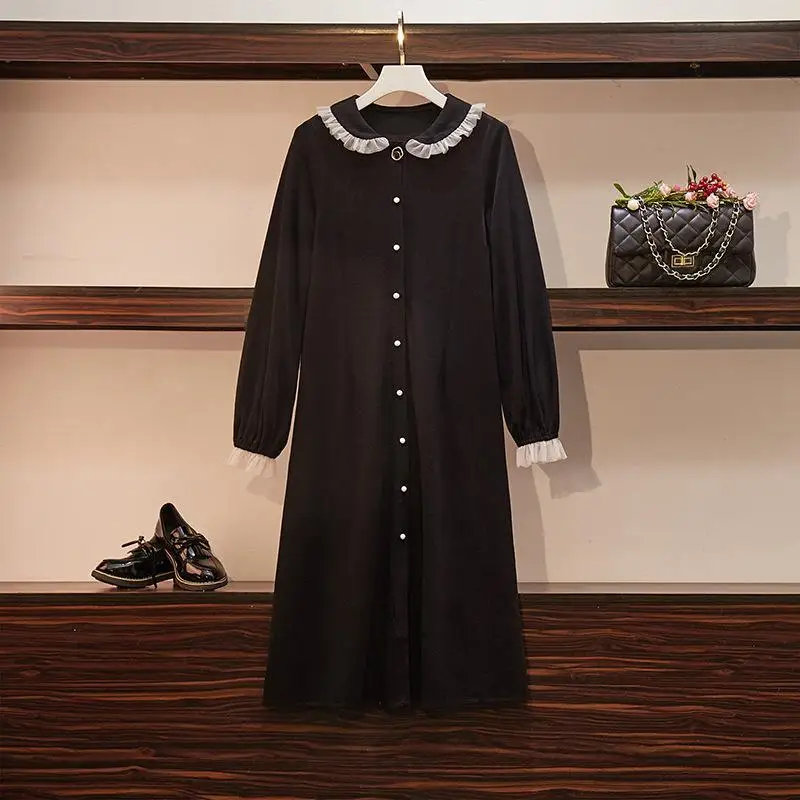 4XL 5XL осеннее Повседневное платье размера плюс, модное женское платье на пуговицах с длинным рукавом, женское платье большого размера, черное офисное платье, кардиган