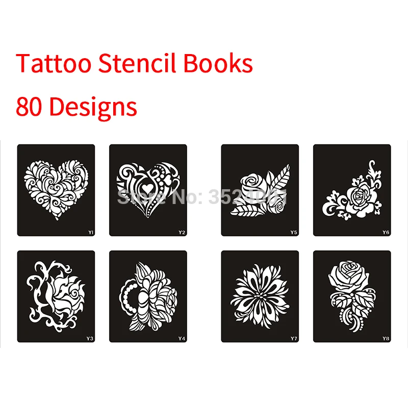 

One Book 80 Designs Stencils for Tattoo Henna Tattoo Stencil for Painting Airbrush Glitter Temporary Body Art Free Shipping