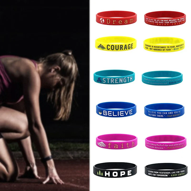 Inspirational Colorful Bracelets With Positive Words Dream Courage Believe Hope Faith Strength Motivational Silicone Wristband