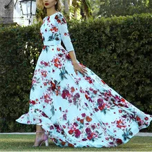 Plus Size Floral Printed Bohemian Dresses for Women Casual Summer Beach Dresses O Neck Party Night Club Vestidos