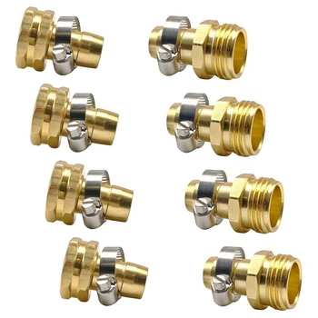 

New 4 Sets Brass 3/4 inch Garden Hose Mender End Repair Male Female Connectors with Clamp