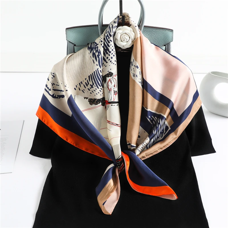 

2022 New Scarf Silk Square Bandana for Women Neck Pashmina Horse Print Hijab Neckerchief Scarves Lady Spring Summer Bufanda
