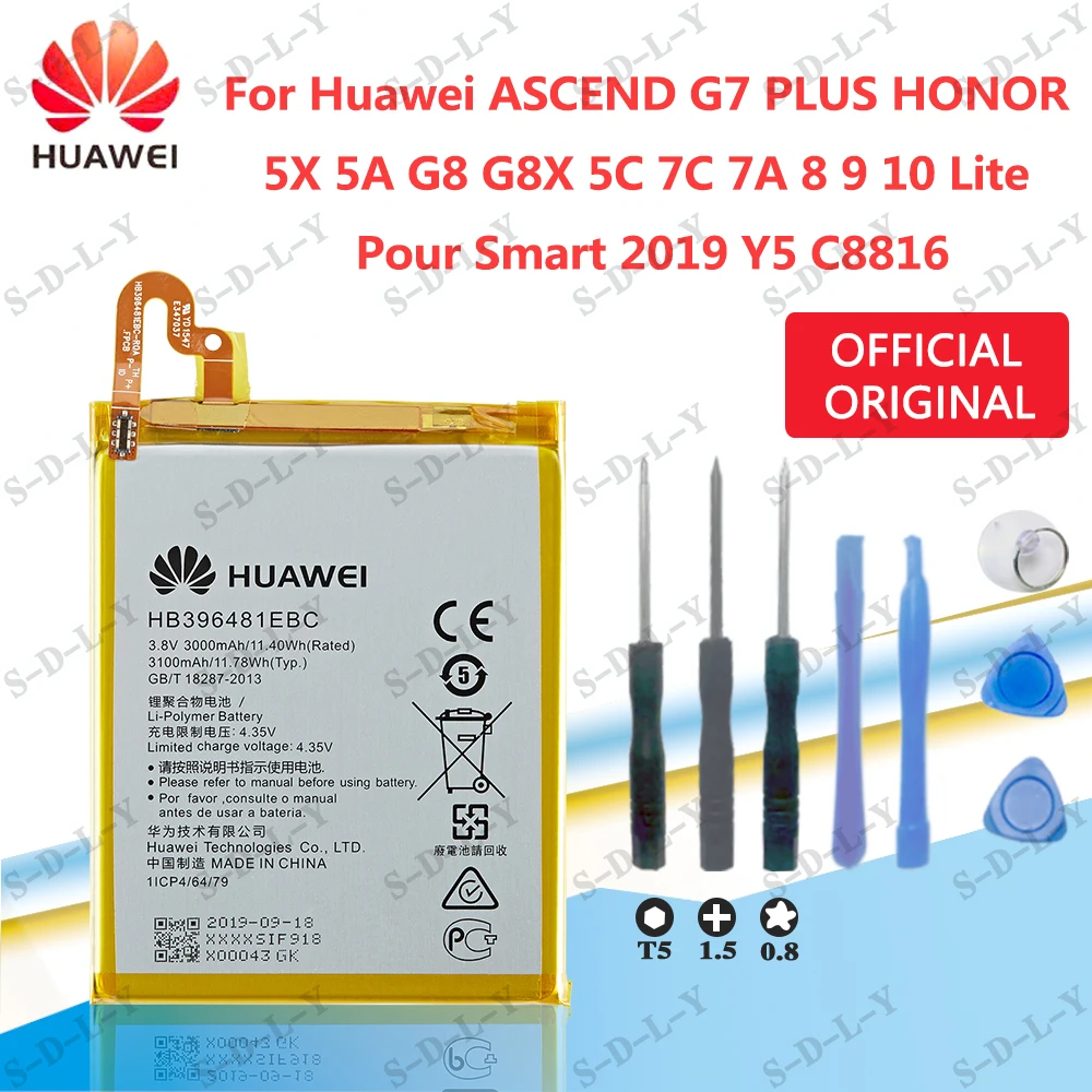 Оригинальный аккумулятор HB396481EBC Huawei ASCEND G7 PLUS HONOR 5X Y6ii GR5 5A 7A/7C G8 G8X 8 9 10 LITE L03 UL00 TL00 AL00