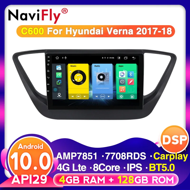 NaviFly Android10 для Hyundai Verna 2017 2018 8Core 4G Оперативная память 128G Встроенная проигрыватель