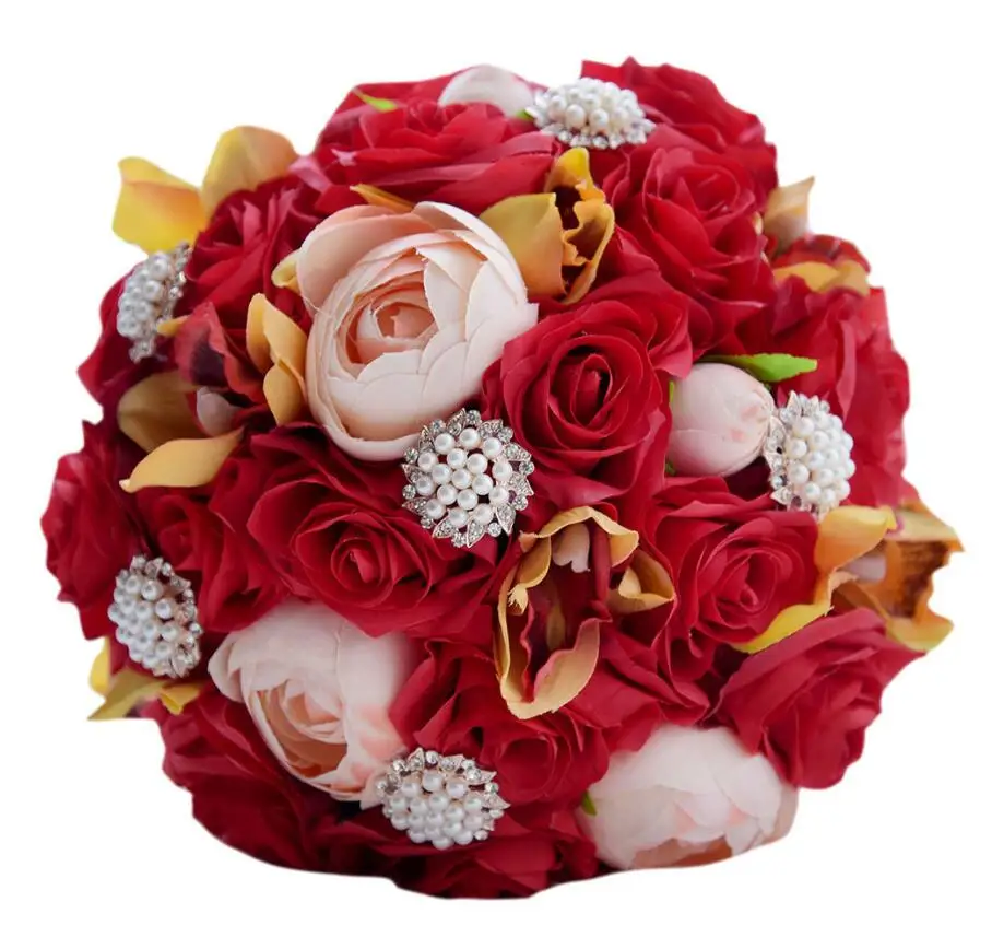 Artificial Romantic Wedding Bouquet With Ribbon Handle Silk Rose Bridesmaid Bouquet Flowers For Wedding Party SPH056