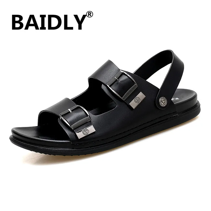 Mens Slides Sandals Leather Shoes Luxury Brand Designer Summer Breathable Beach Fashion Casual for Men | Обувь