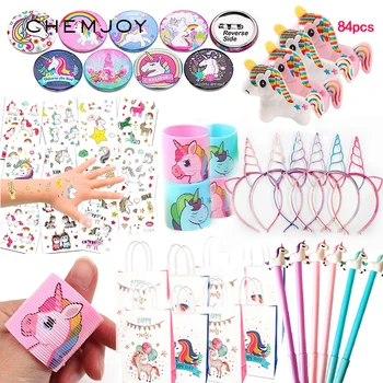 

Unicorn Party Favors Kit 84 pcs Unicorn Headband Badges Gifts Bags for Kids Birthday Party Supplies Goodie Bag Fillers Prize Box