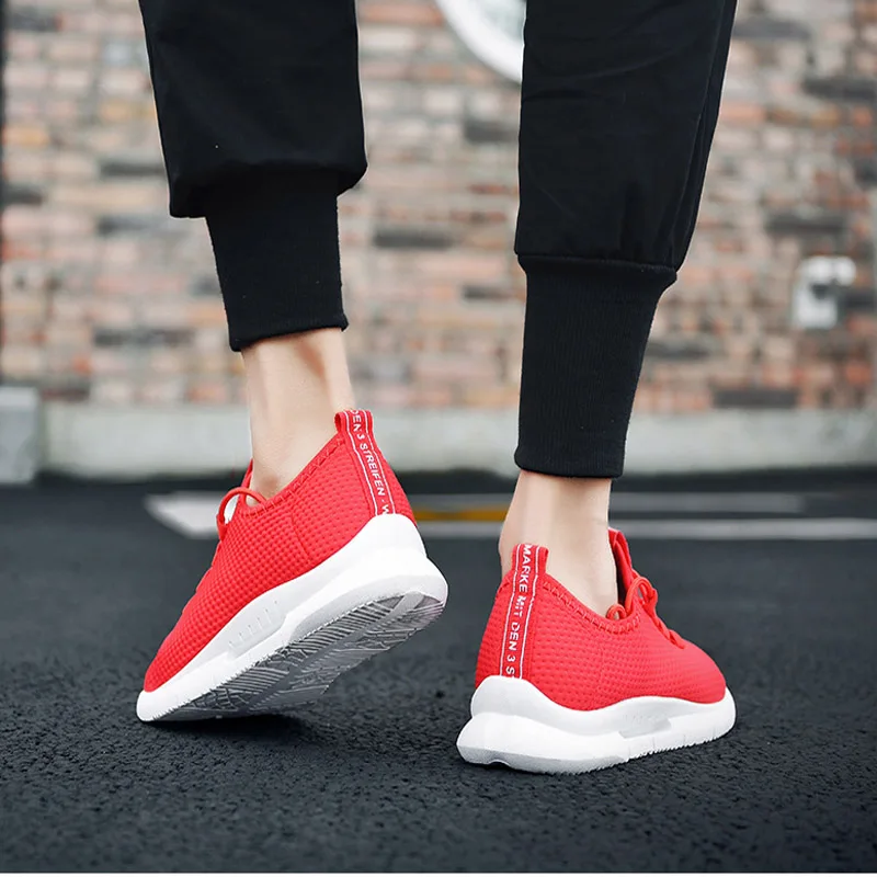 red Мужские кроссовки; Летние кроссовки; Zapatillas Deportivas Hombre; дышащая повседневная обувь; Sapato Masculino Krasovki - Цвет: red