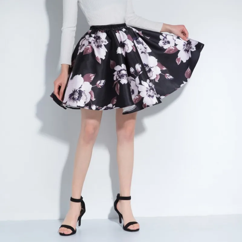 Flower Floar Printing Ladies Jacquard Pleated Ball Gown Short Skirts Womens Vintage Floral High Waist Many Choices