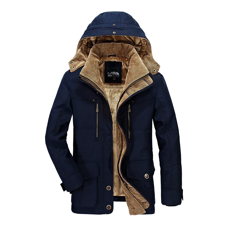 Navy blue Брендовые мужские зимние военные утепленные хлопковые парки с капюшоном куртки мужские повседневные флисовые пальто одежда плюс размер 5XL 6XL - Цвет: Navy blue
