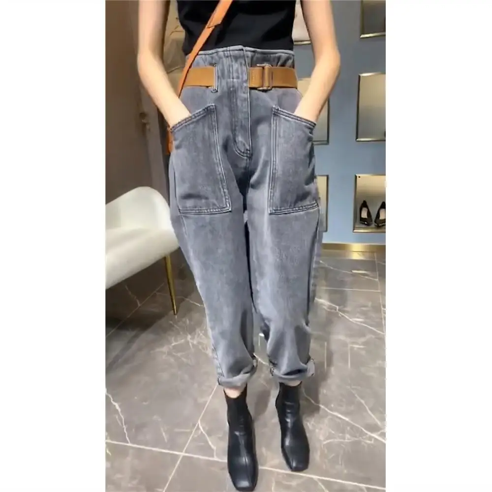 Women's Jeans Plus Size High Waist Nine-point Mother Jeans Loose Harem Carrot Pants Small Feet Women's Jeans Super Stretch Jeans