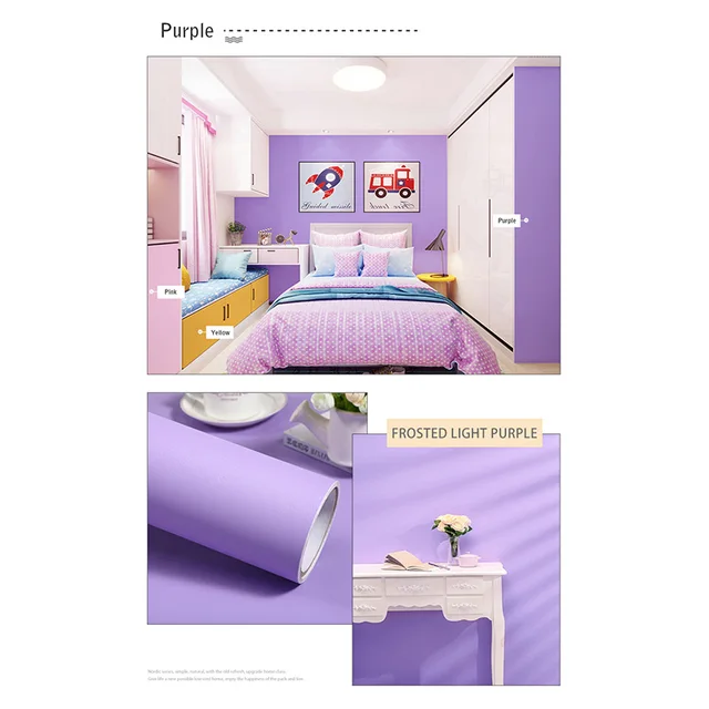 Pearl White DIY Decorative Film PVC Self Adhesive Wall Paper Furniture Renovation Stickers Kitchen Cabinet Waterproof Wallpaper Matte purple