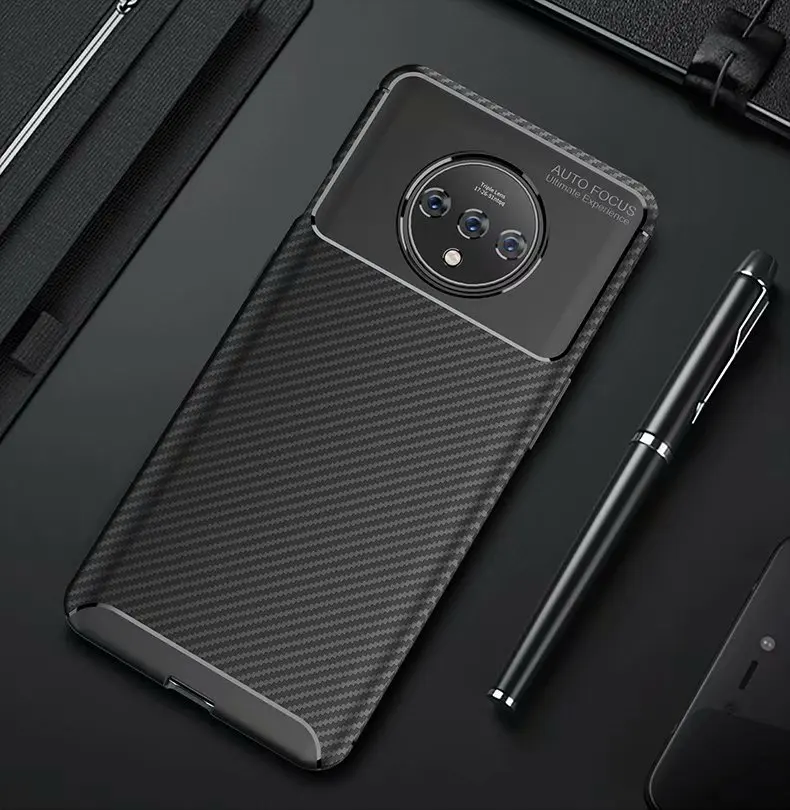 Черный Для oneplus 7T чехол из углеродного волокна Полная защита Мягкая силиконовая задняя накладка из ТПУ чехол для oneplus 7t Pro Чехол - Цвет: Черный